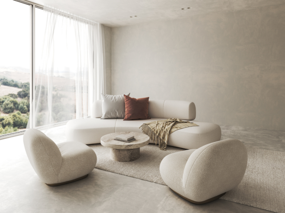 Home staging con decoración neutra en sala de estar